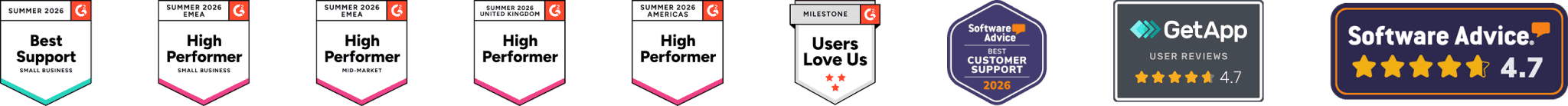 APPSeCONNECT G2, GetApp, Capterra and Software Advice review and award badges