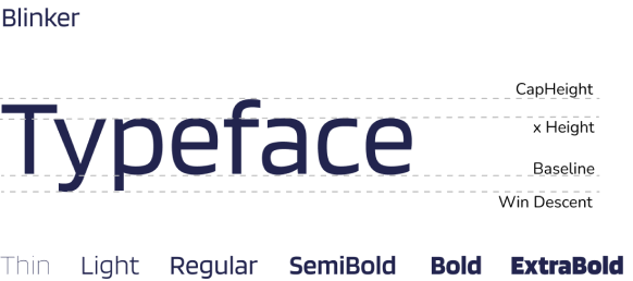 Blinker typeface specimen showing weights and baseline guides
