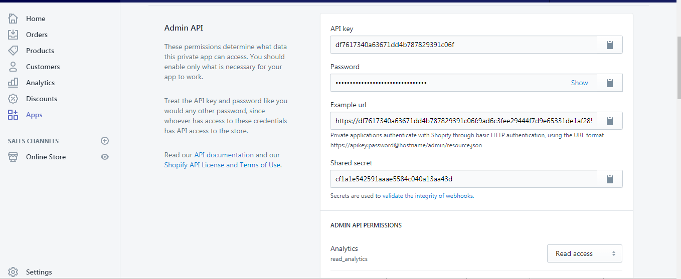 API-key-API-Password-and-Shared-Scret-shopify-store