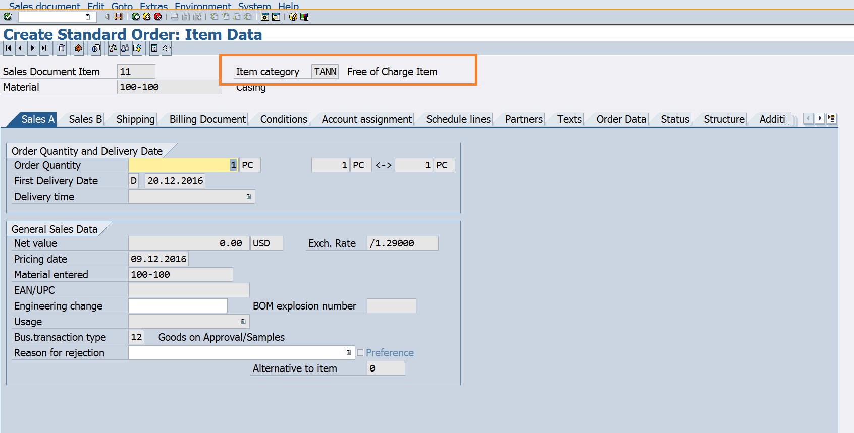 Standard Order in SAP erp