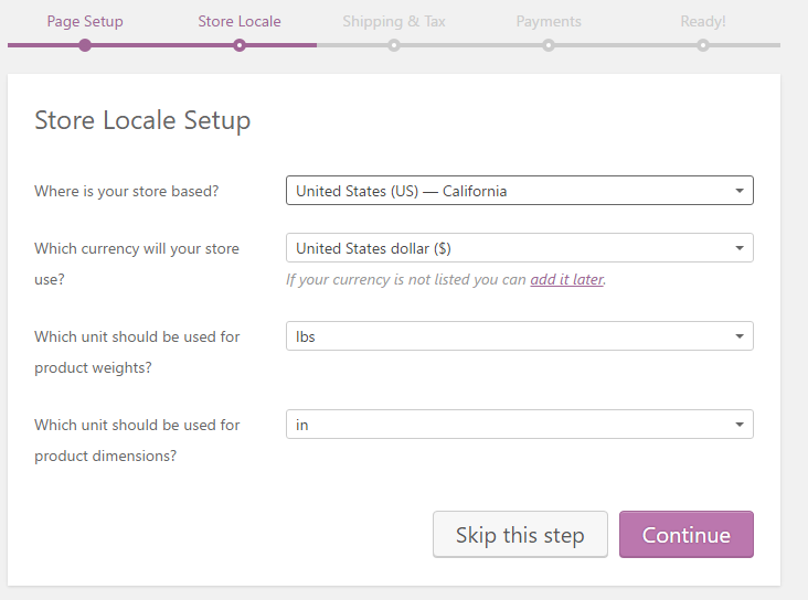 WooCommerce store locale setup