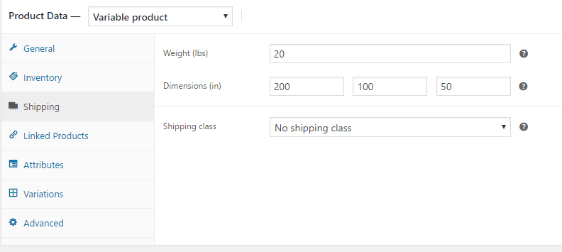 Woocommerce shipping tab weight and dimension