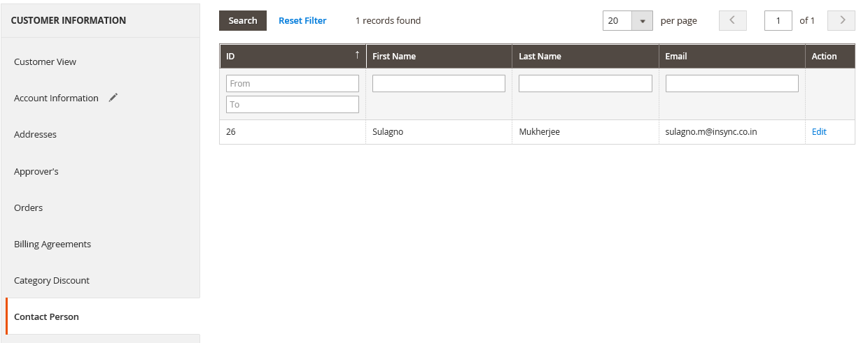 magento b2b customer information
