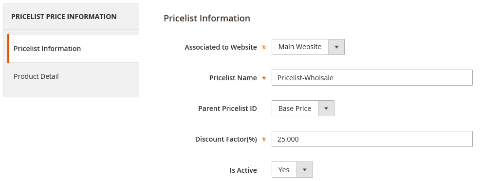 pricelist price information magento