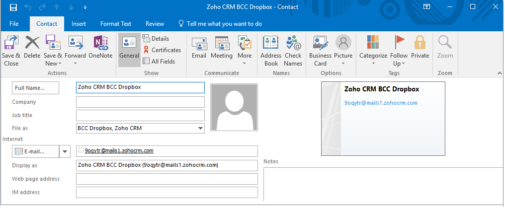 save vcard to integrate zoho crm and outlook