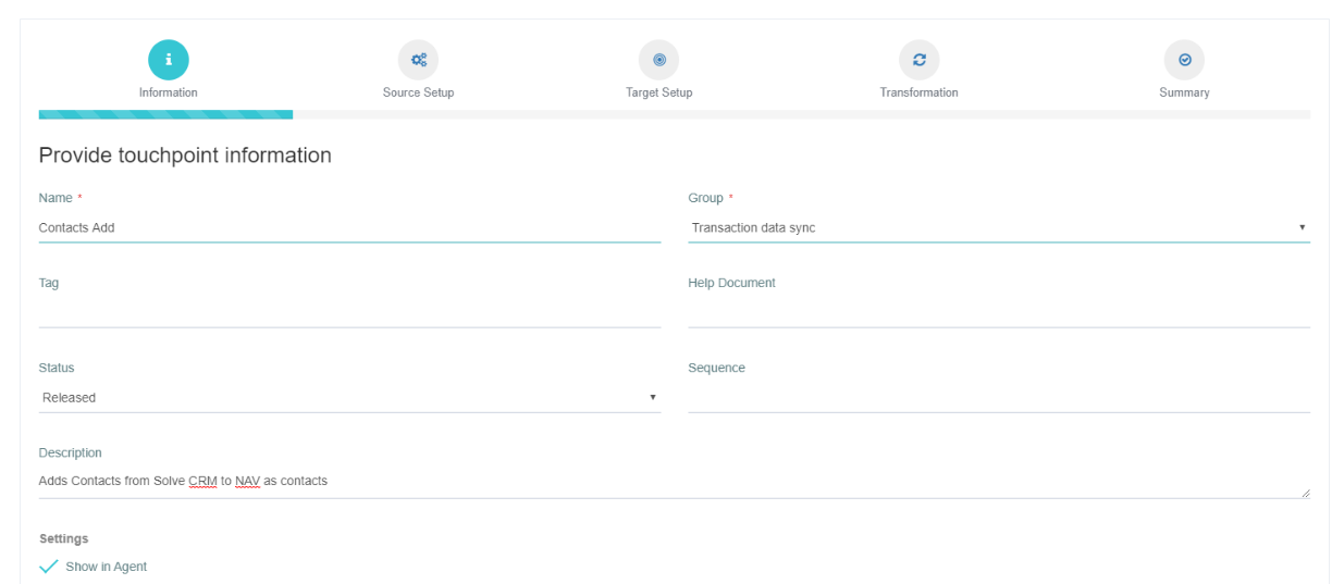 touchpoint creation wizard