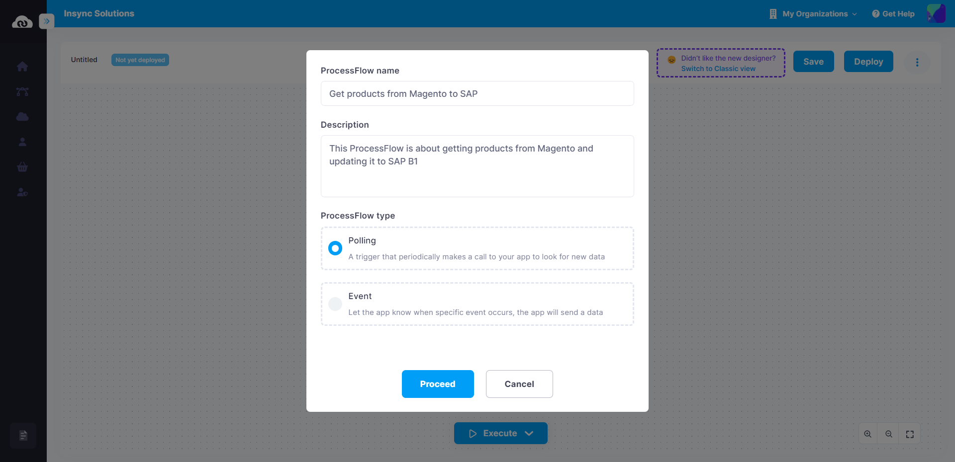 Start node- ProcessFlow Designer