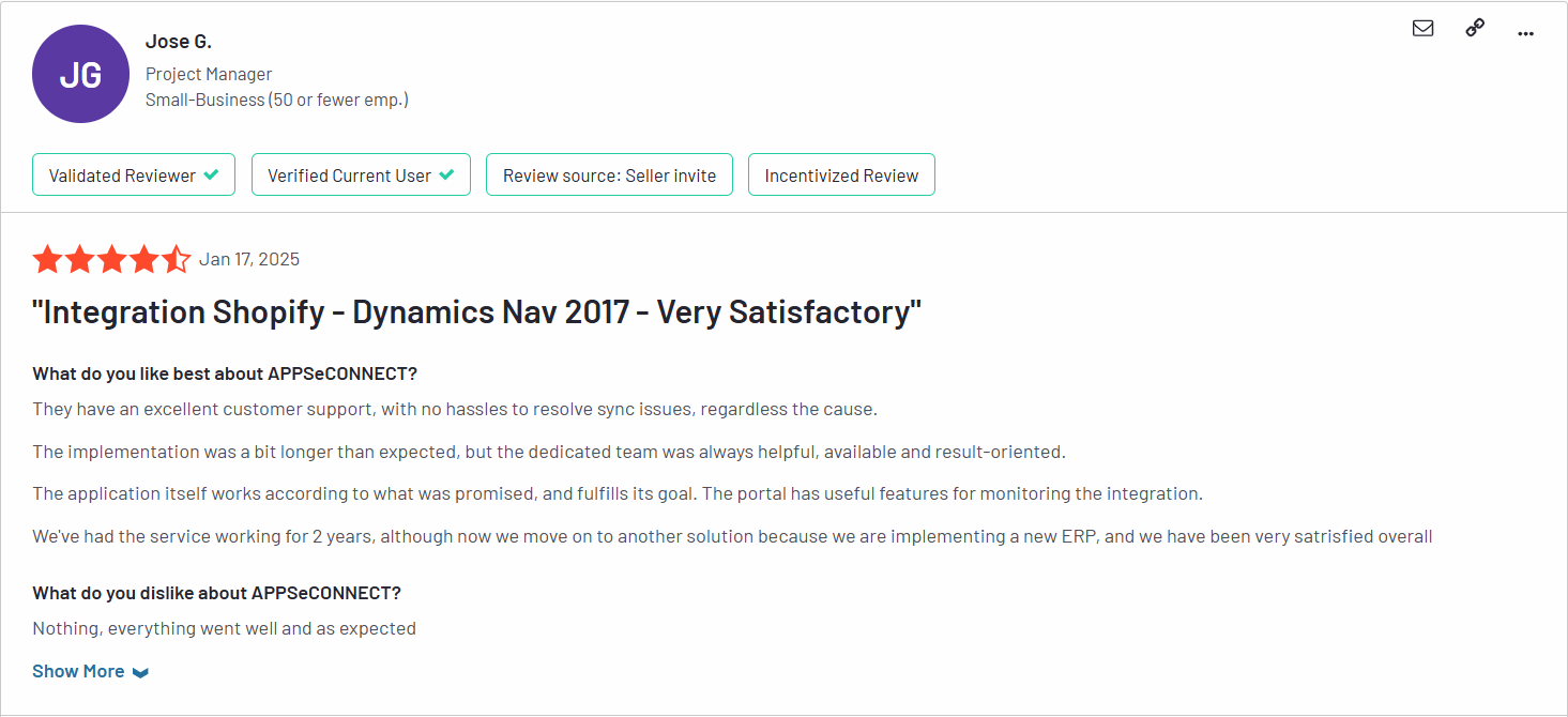 APPSeCONNECT review on G2