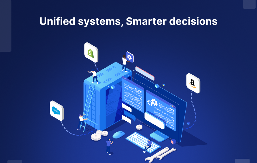 interlocked crm and erp gear icons with checkmark