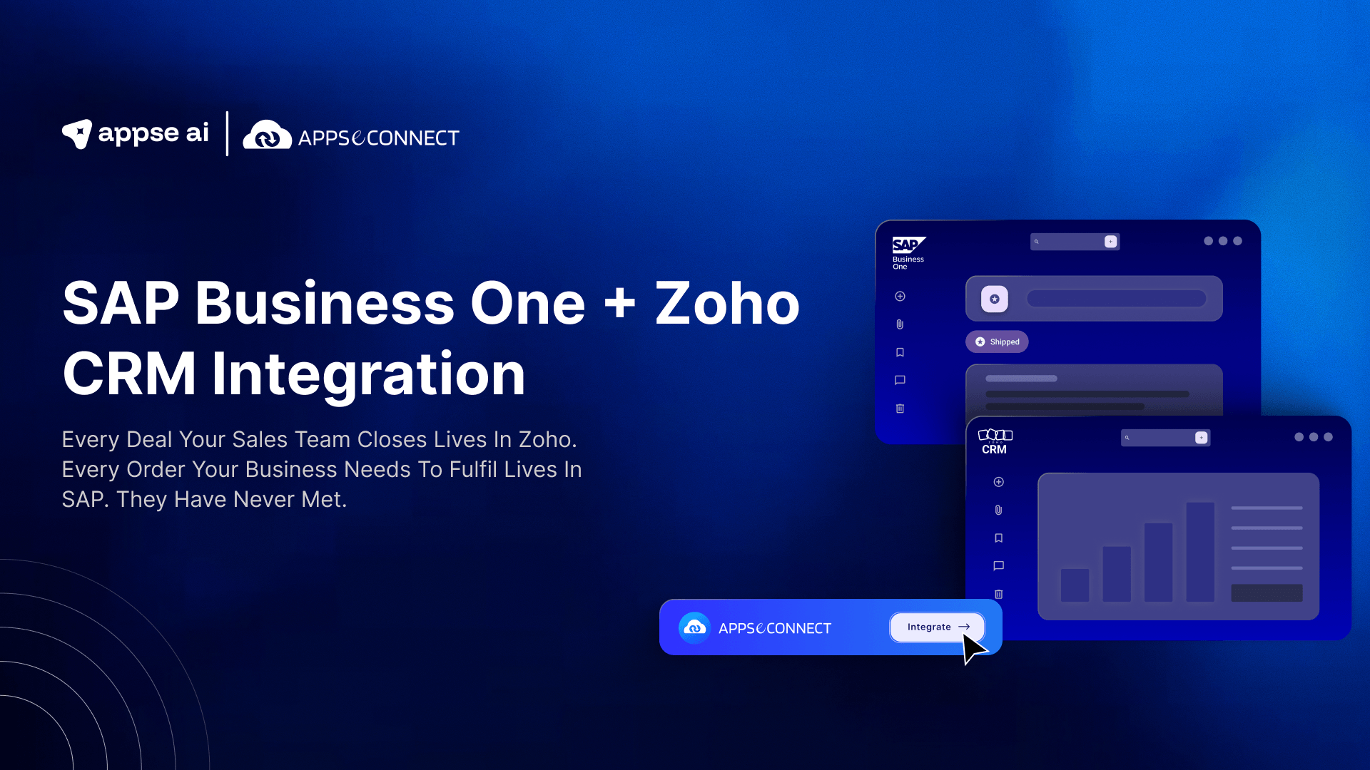 SAP Business One Zoho CRM integration data flow | APPSeCONNECT SAP B1 Zoho sync architecture | real-time SAP Zoho order and inventory sync